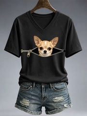 Women's Funny Chihuahua Print T-Shirt gracestitchs
