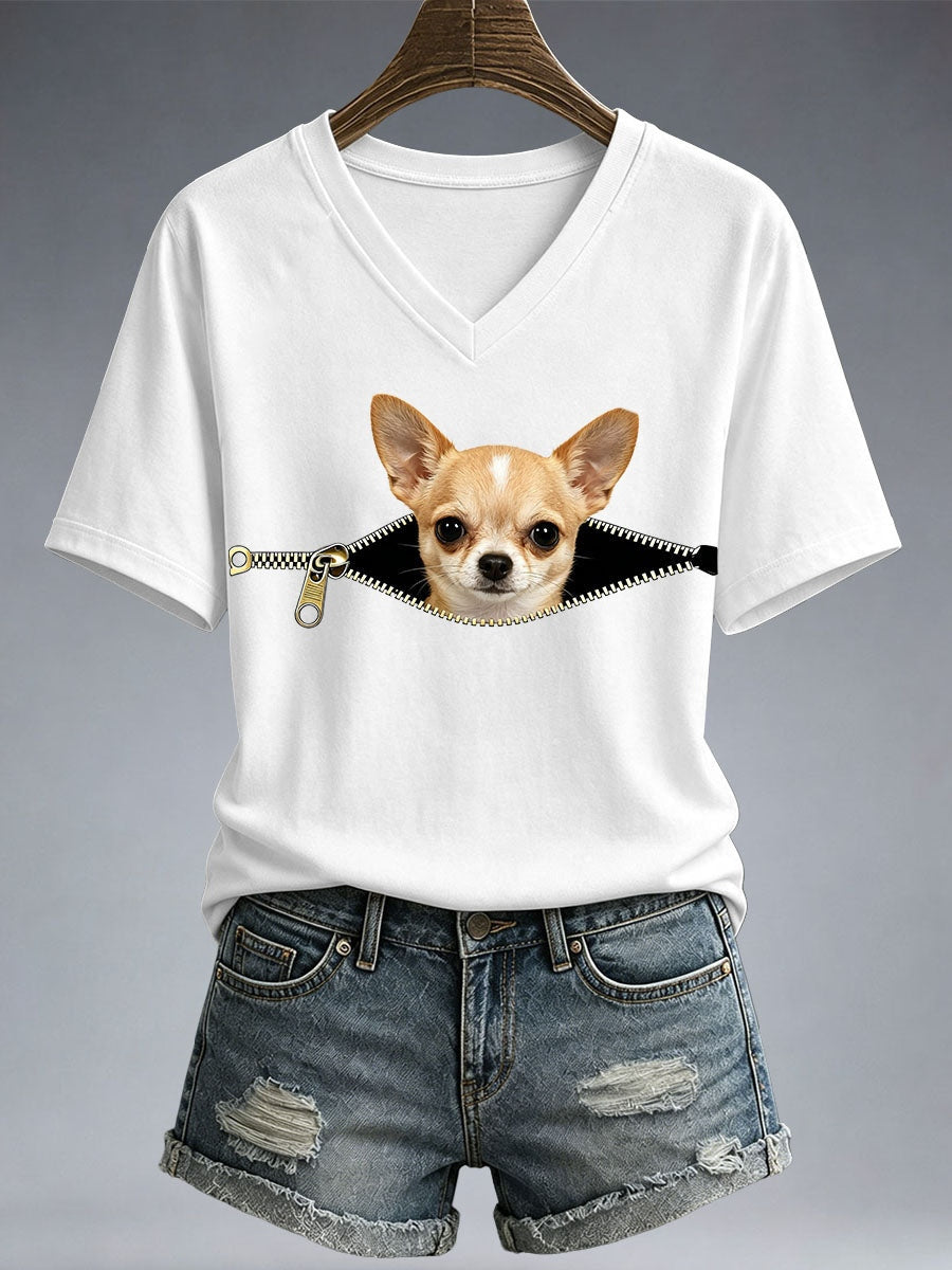 Women's Funny Chihuahua Print T-Shirt gracestitchs