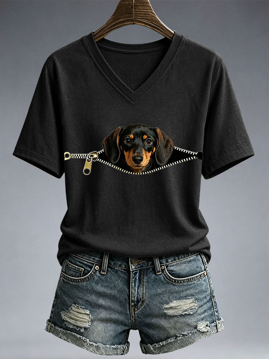 Women's Funny Dachshund Print T-Shirt gracestitchs