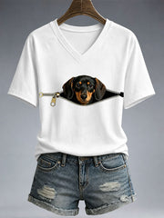 Women's Funny Dachshund Print T-Shirt gracestitchs