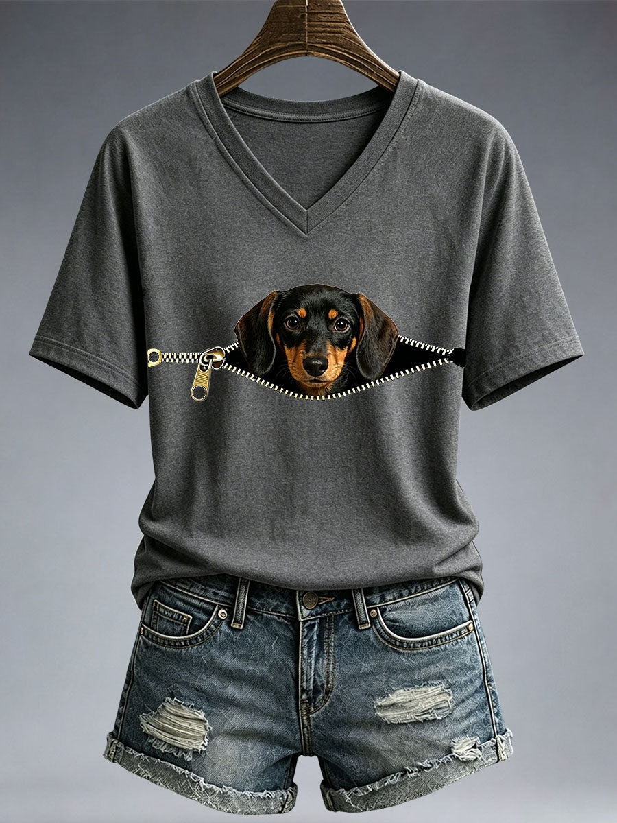 Women's Funny Dachshund Print T-Shirt gracestitchs