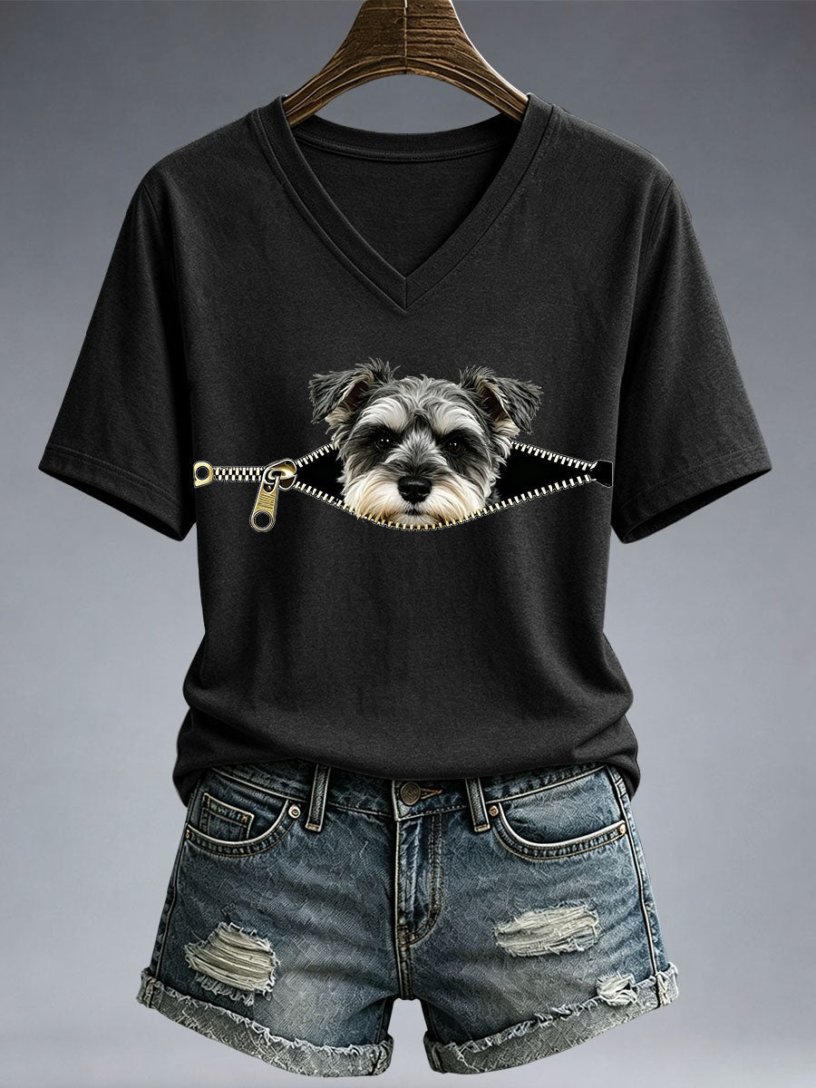 Women's Funny Schnauzer Print T-Shirt gracestitchs