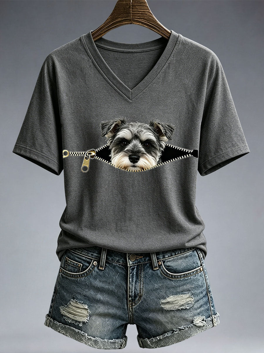 Women's Funny Schnauzer Print T-Shirt gracestitchs