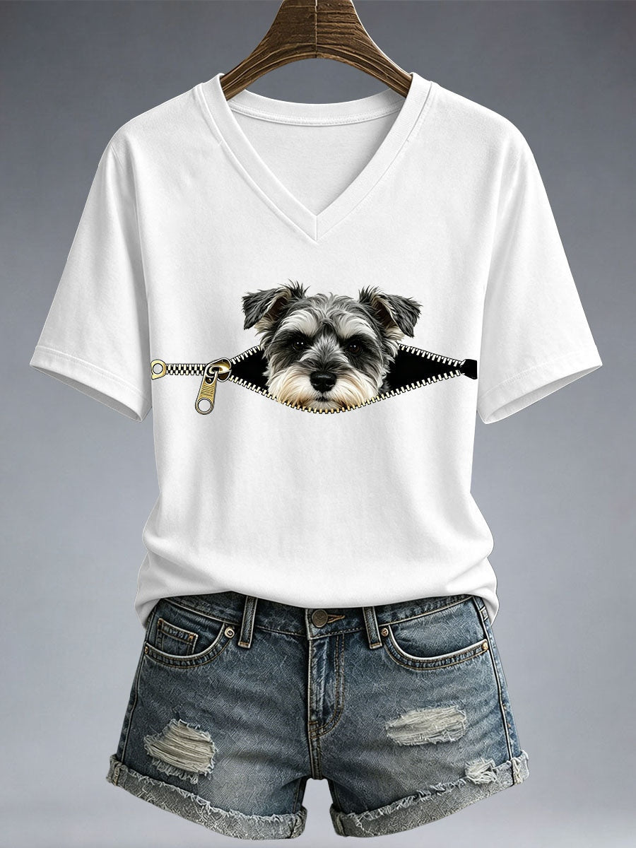 Women's Funny Schnauzer Print T-Shirt gracestitchs