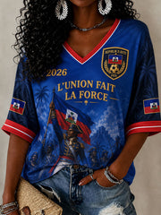 Women's 2026 Haiti Soccer V-Neck Tops gracestitchs
