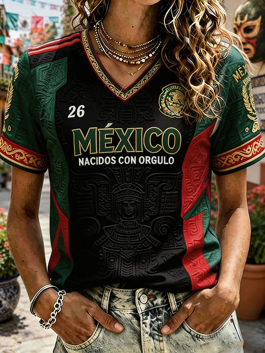 Women's Mexico Football Lover Art Printed T-shirt gracestitchs