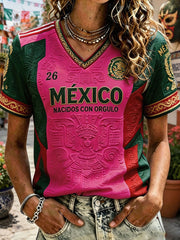 Women's Mexico Football Lover Art Printed T-shirt gracestitchs