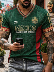 Men's Mexico Football Lover Art Printed V-neck T-shirt gracestitchs