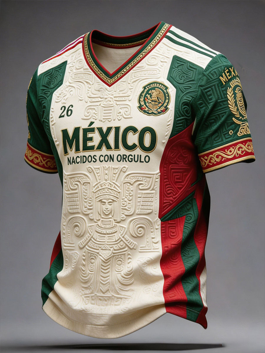 Men's Mexico Football Lover Art Printed V-neck T-shirt gracestitchs