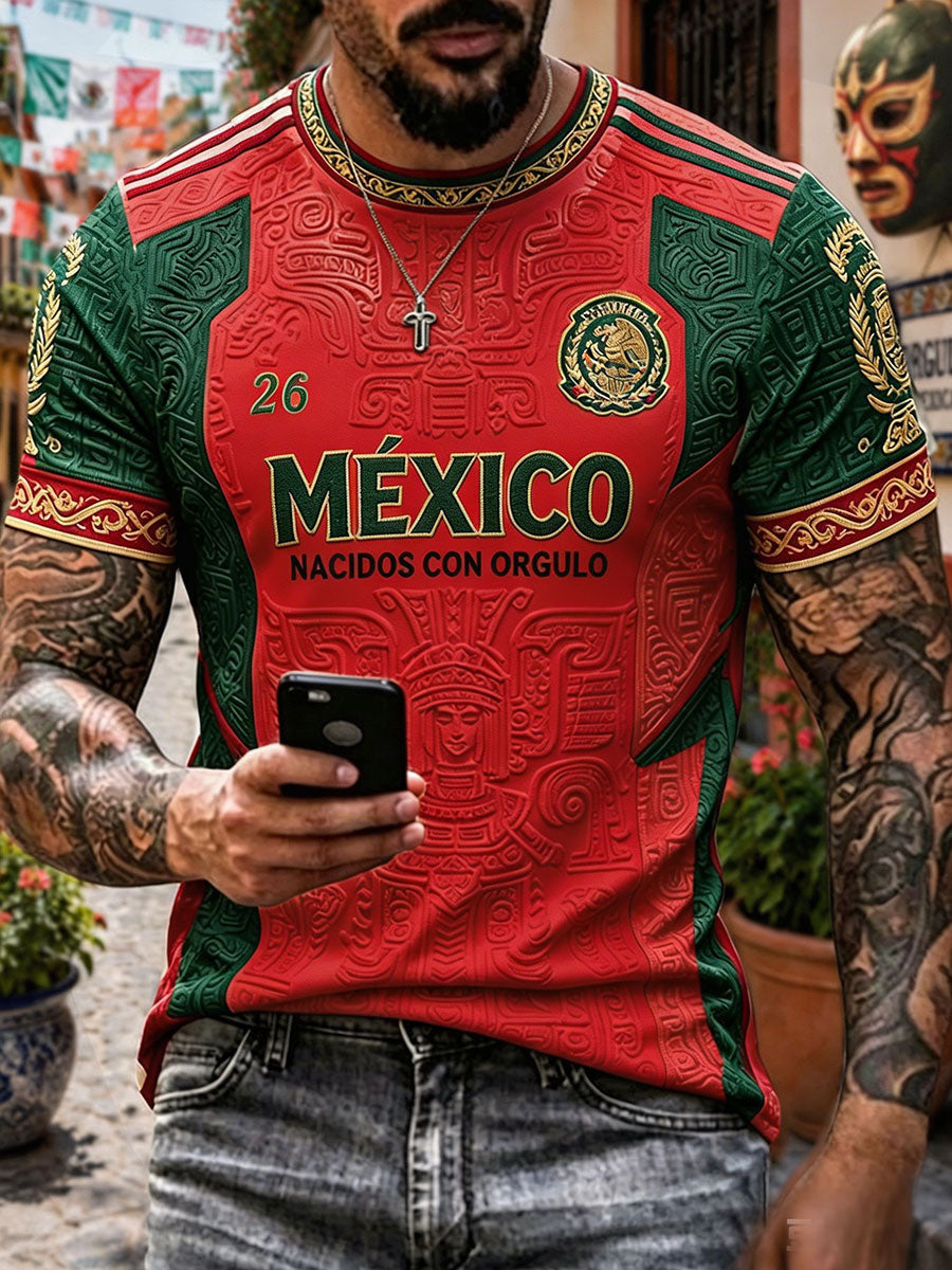 Men's Mexico Football Lover Art Printed V-neck T-shirt gracestitchs