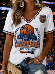 Women's Gift For Basketball Fans Print Casual V-Neck Tee gracestitchs