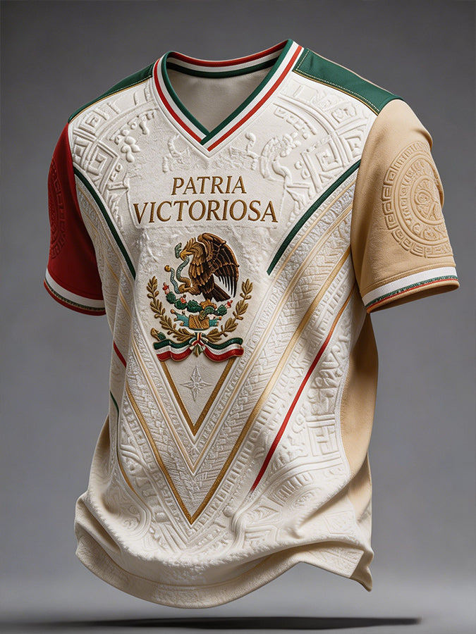 Men's Mexico Football Lover Art Printed V-neck T-shirt gracestitchs