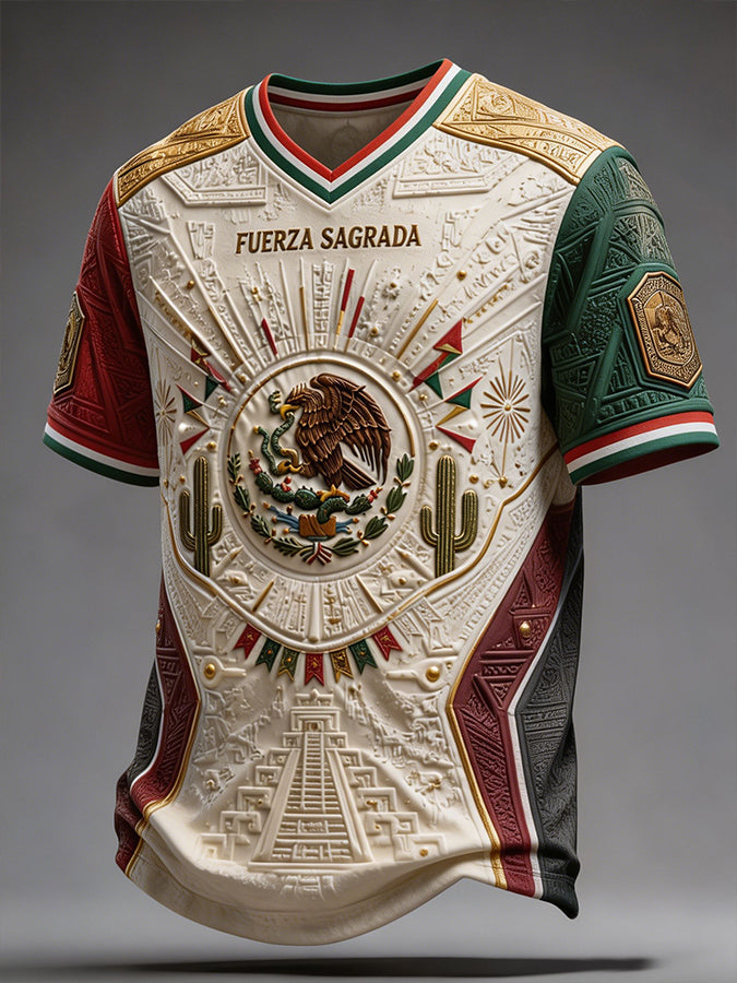 Men's Mexico Football Lover Art Printed V-neck T-shirt gracestitchs