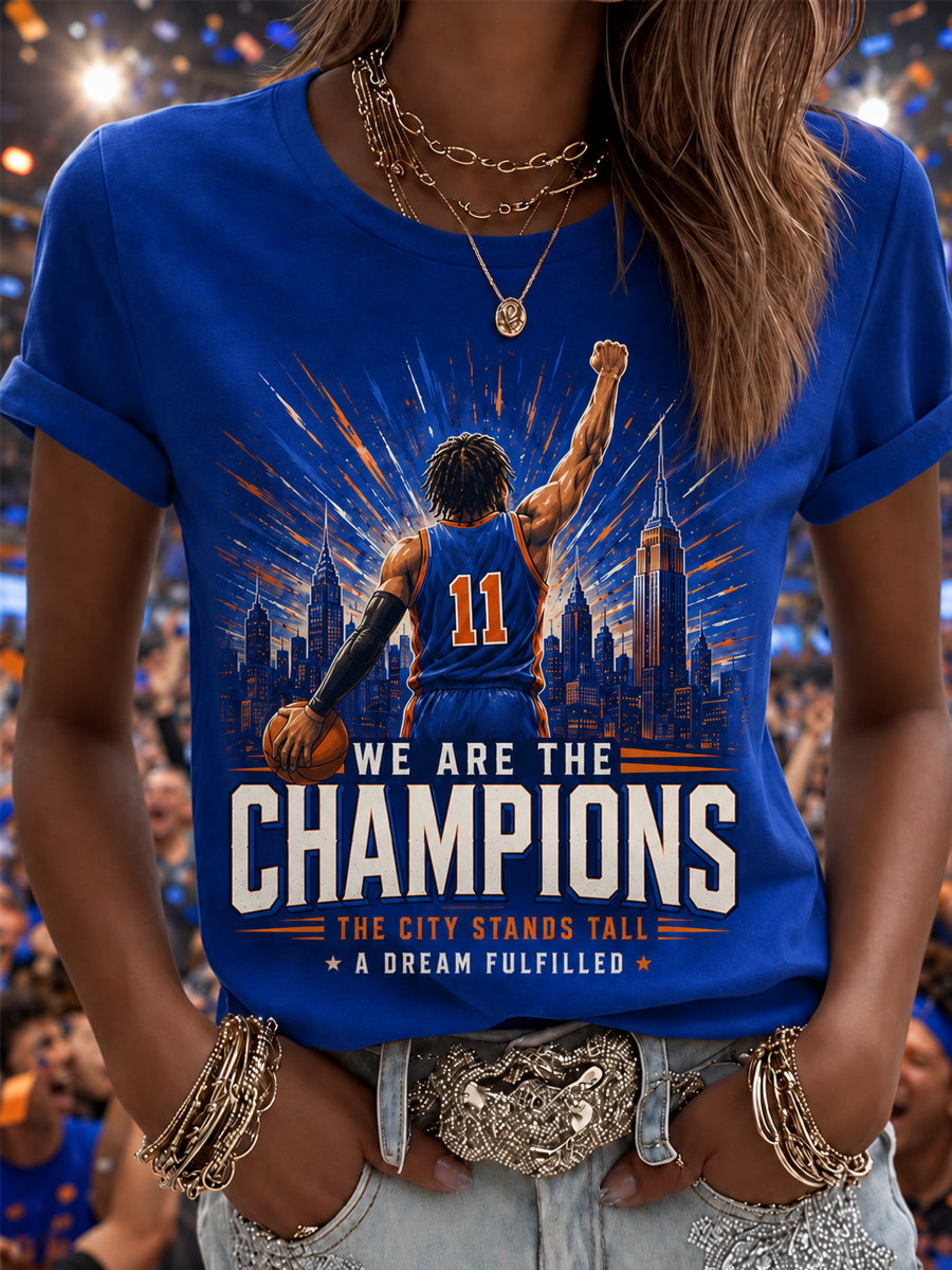 Women's New York Basketball Champions Celebration Print Casual Tee gracestitchs