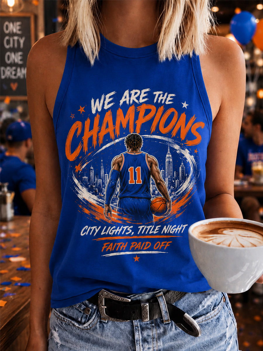 Women's New York Basketball Champions Celebration Print Casual Vest gracestitchs