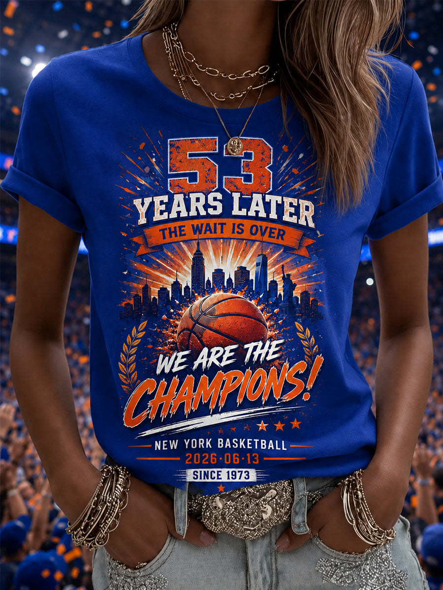 Women's New York Basketball Champions Celebration Print Casual Tee gracestitchs