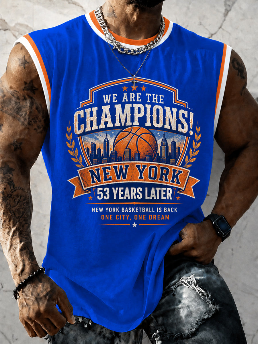 Men's New York Basketball Champions Celebration Print Casual Vest gracestitchs