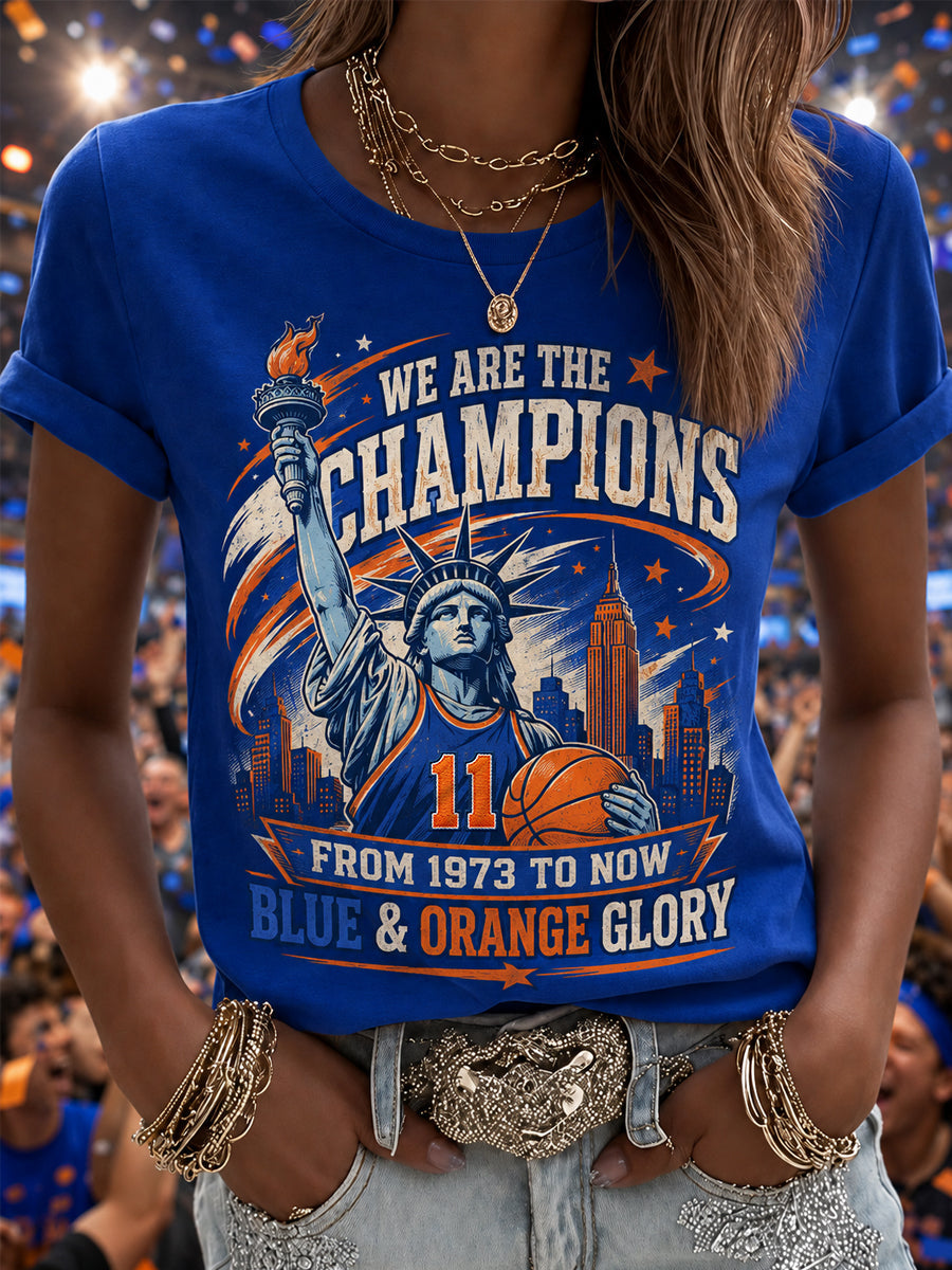 Women's New York Basketball Champions Celebration Print Casual Tee gracestitchs