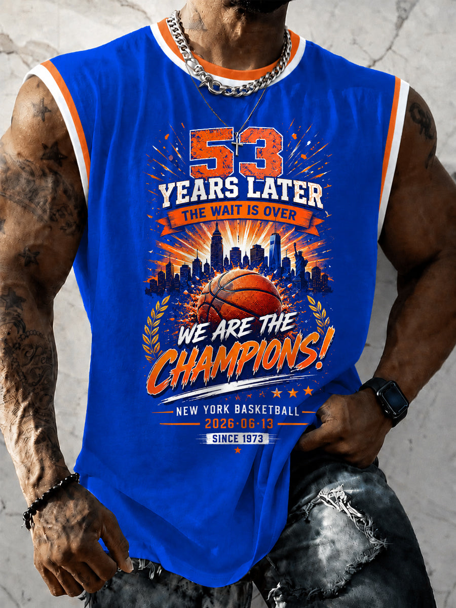 Men's New York Basketball Champions Celebration Print Casual Vest gracestitchs