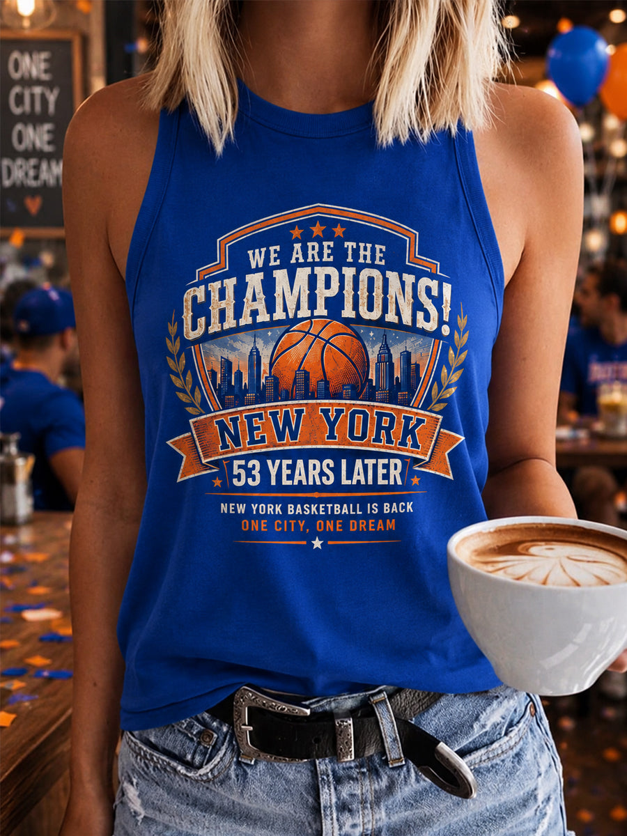 Women's New York Basketball Champions Celebration Print Casual Vest gracestitchs