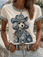 Women's Cowboy Dog  Print Casual Tee gracestitchs
