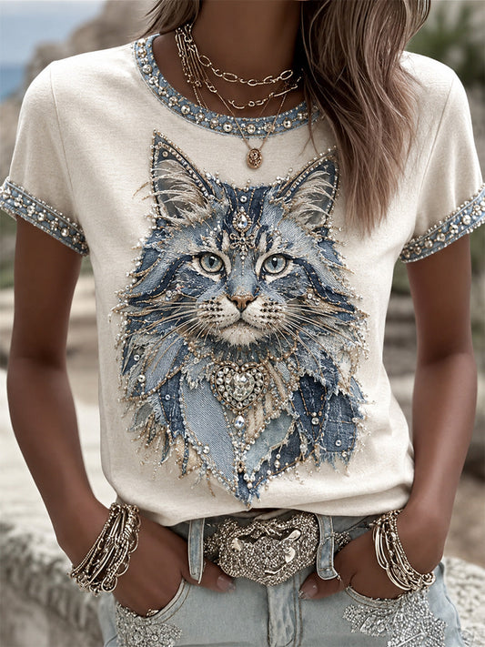 Women's Cowboy Cat  Print Casual Tee gracestitchs
