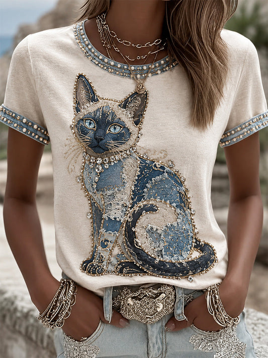 Women's Cowboy Cat  Print Casual Tee gracestitchs
