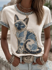 Women's Cowboy Cat  Print Casual Tee gracestitchs