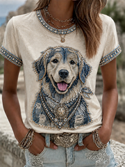 Women's Cowboy Dog  Print Casual Tee gracestitchs