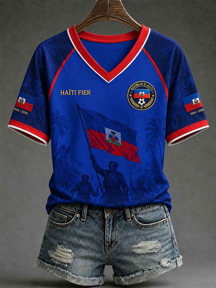 Women's Haiti Soccer V-Neck T-Shirts