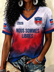 Women's Haiti Soccer V-Neck T-Shirts