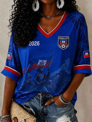 Women's Haiti Soccer V-Neck T-Shirts