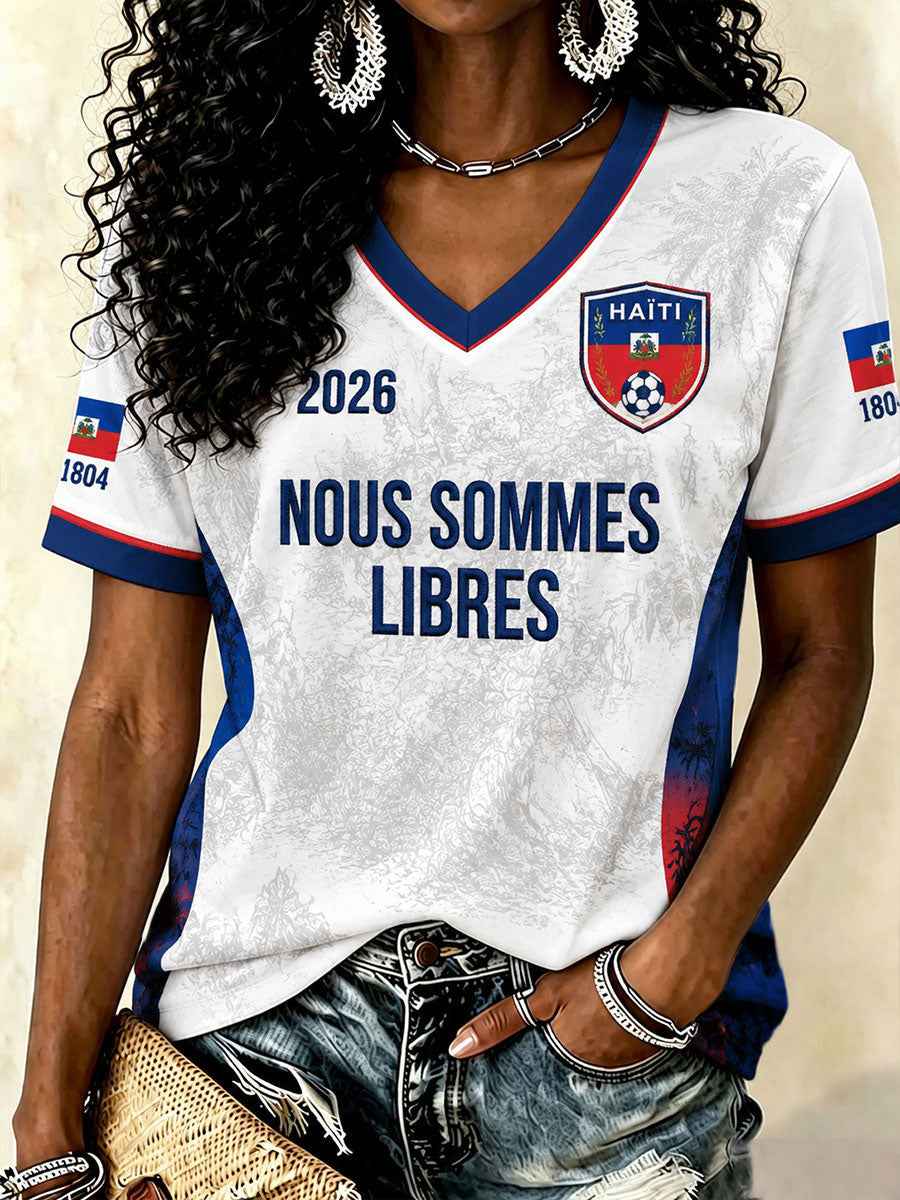 Women's Haiti Soccer V-Neck T-Shirts