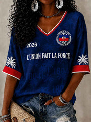 Women's Haiti Soccer V-Neck T-Shirts