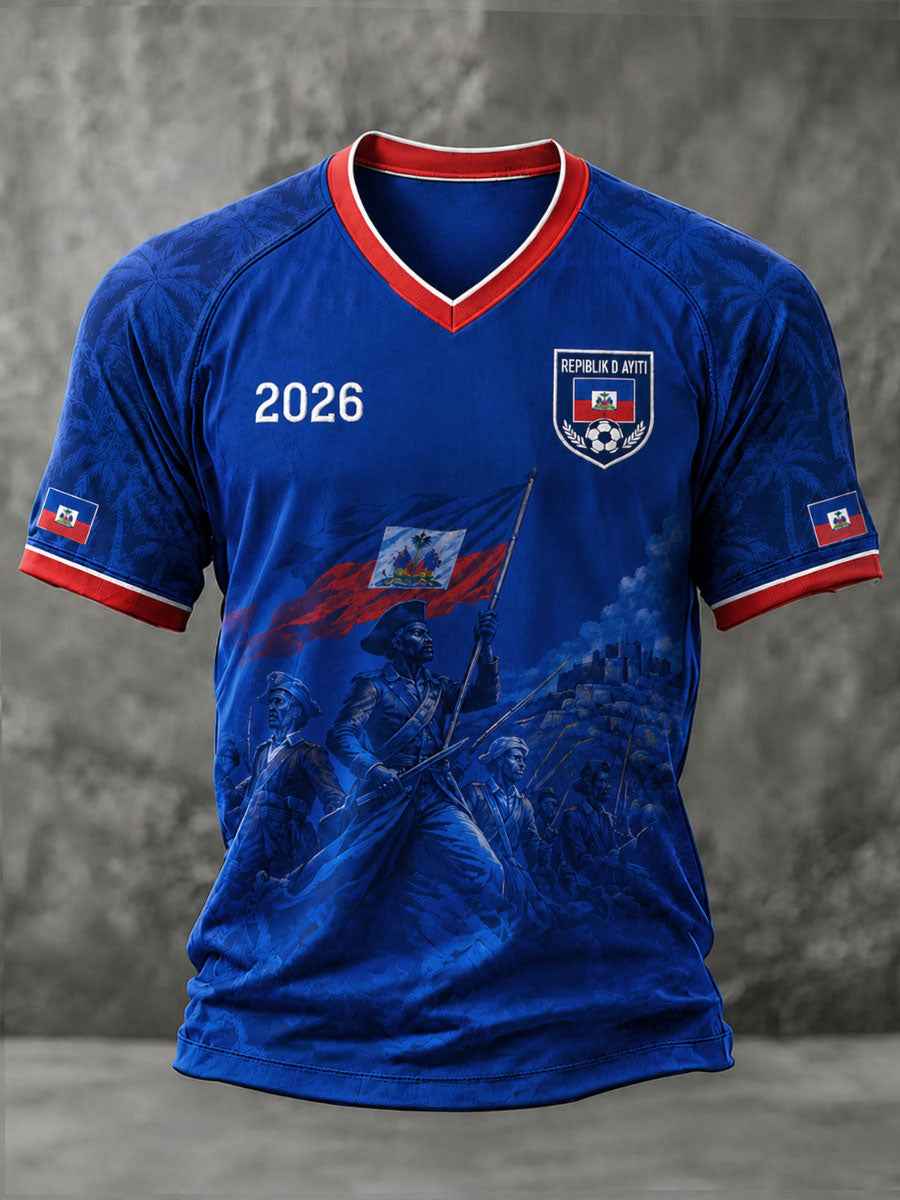 Men's Haiti Soccer V-Neck T-Shirts