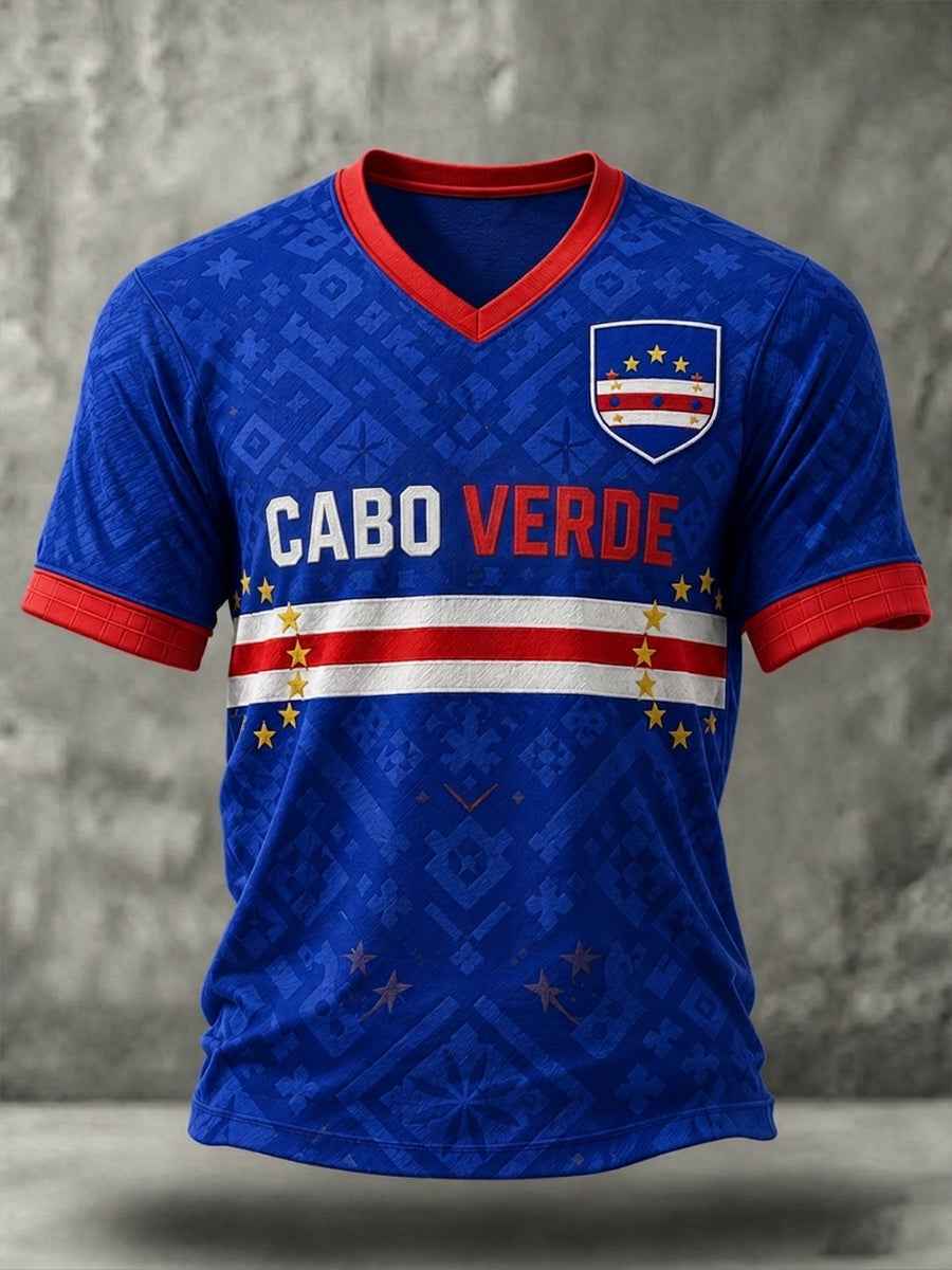 Men's Gift For Football Fans Print Casual Short Sleeve V-Neck T-shirt