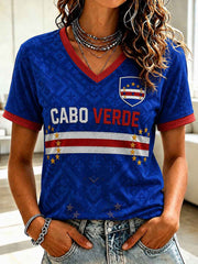 Women's Gift For Football Fans Print Casual Short Sleeve V-Neck T-shirt