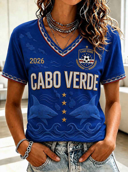 Women's Gift For Football Fans Print Casual Short Sleeve V-Neck T-shirt