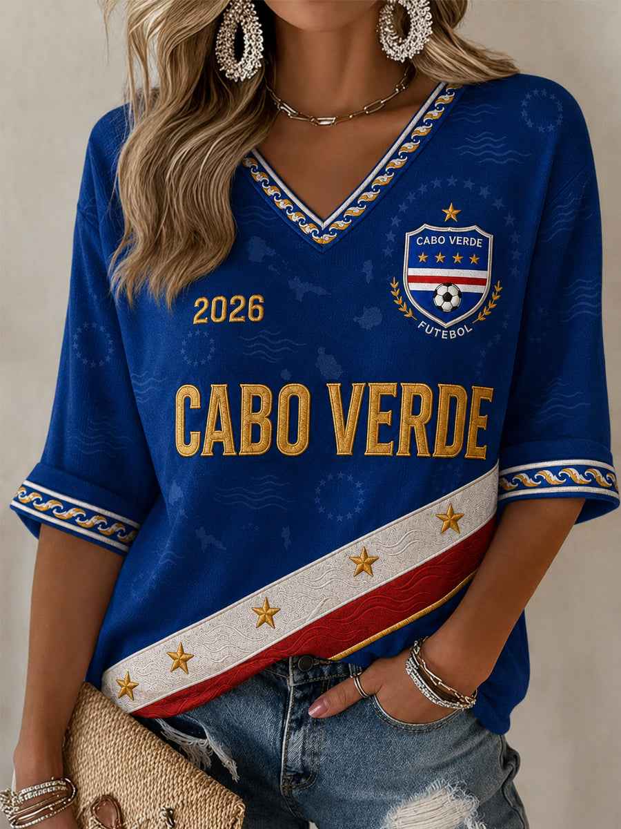 Women's Gift For Football Fans Print Casual Half-Sleeve V-Neck T-Shirt