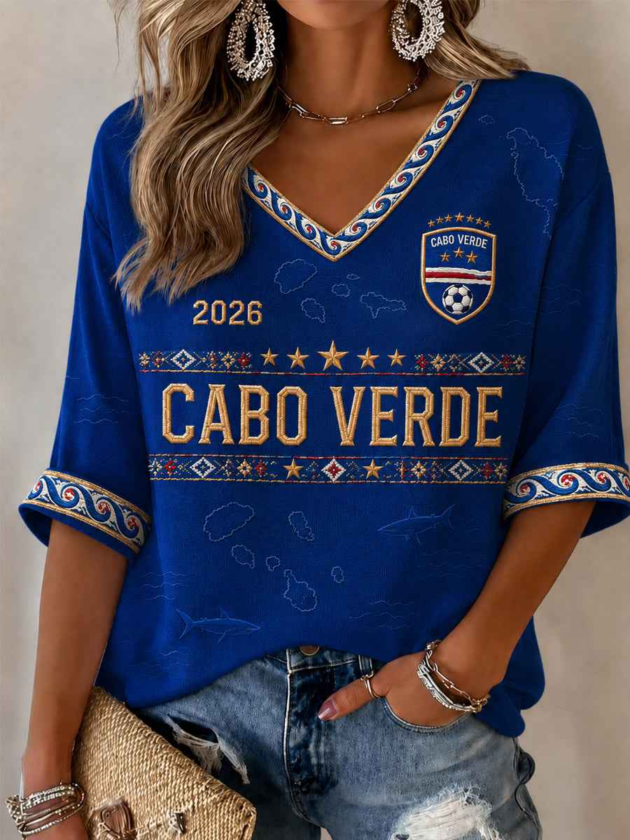 Women's Gift For Football Fans Print Casual Half-Sleeve V-Neck T-Shirt