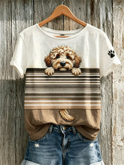 Women's Peeking Poodle Dog & Paw Print Print short-sleeved T-shirt gracestitchs