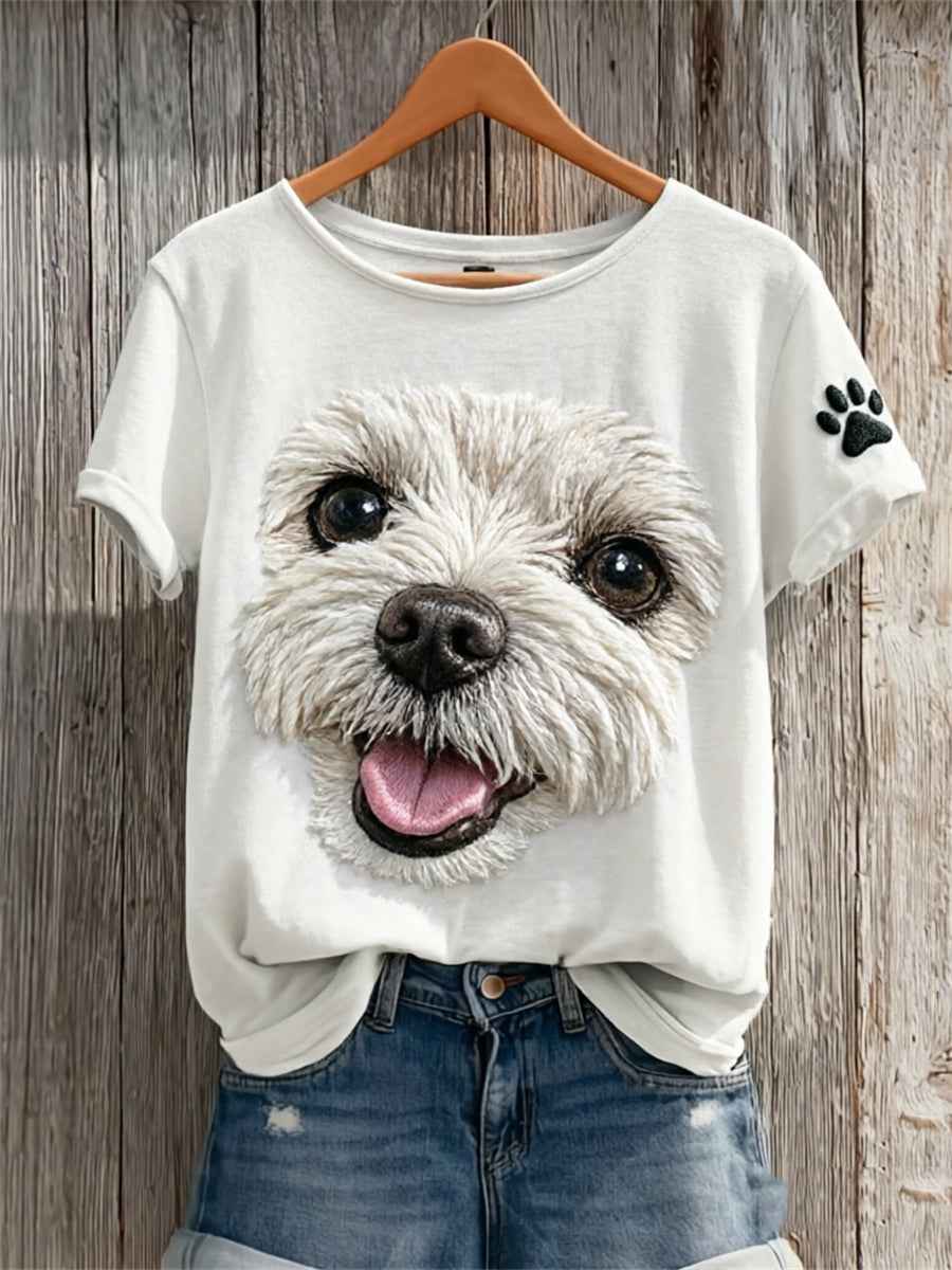 Women's Lovely Maltese Dog Face & Paw Print Print short-sleeved T-shirt