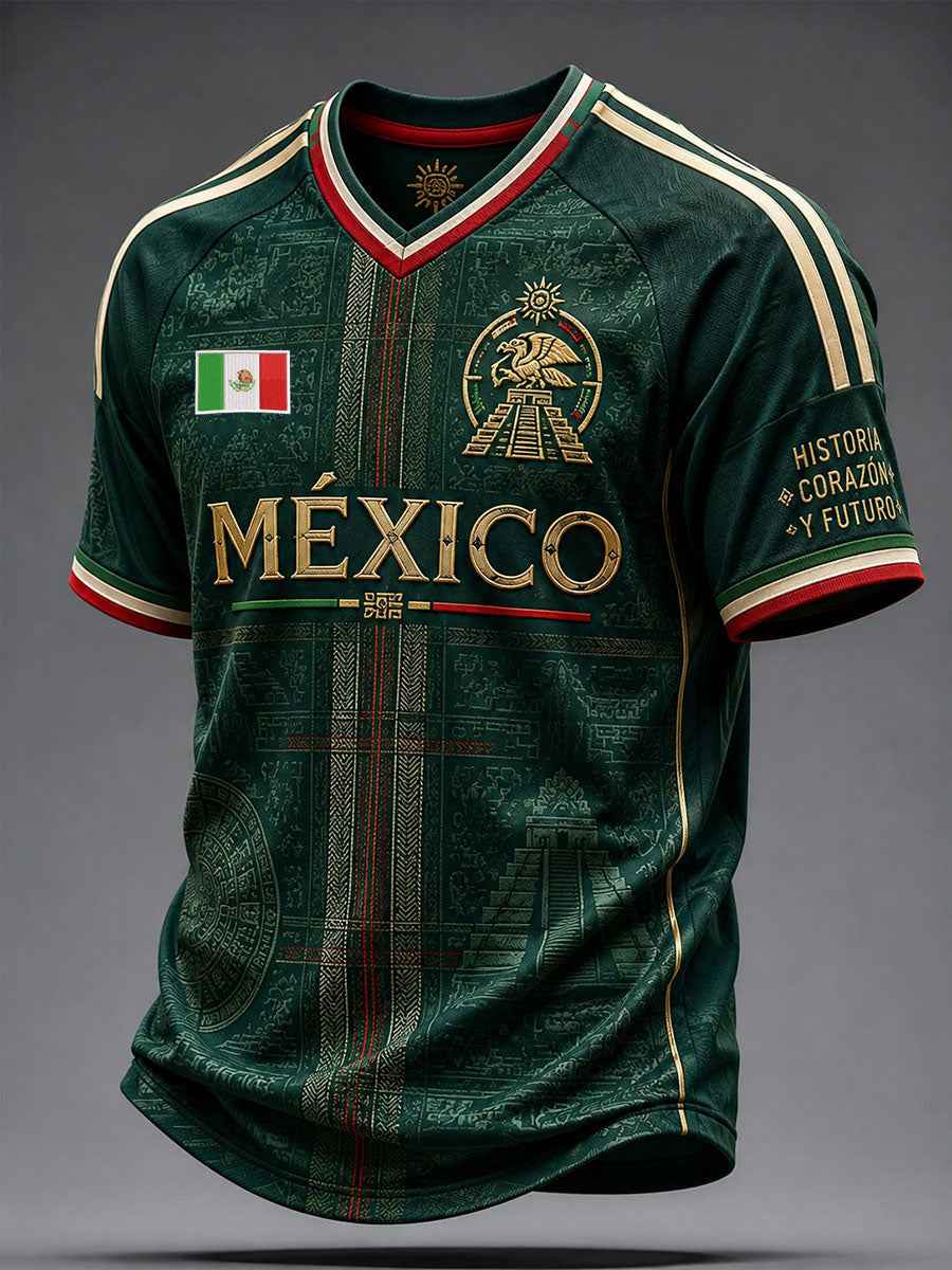 Men's Mexico Football Lover Art Printed V-neck T-shirt