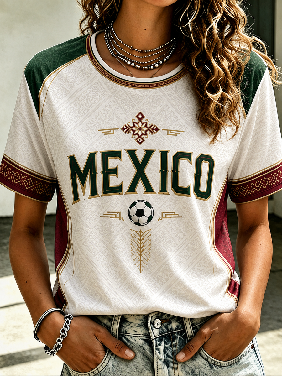 Women's Mexico Printed short-sleeved T-shirt gracestitchs