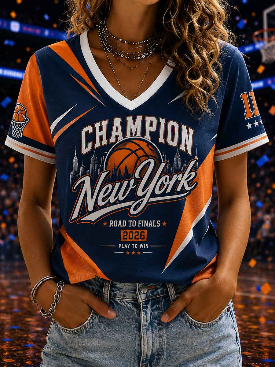 Women's Basketball Fans Printed V-neck T-shirt
