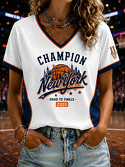 Women's Basketball Fans Printed V-neck T-shirt