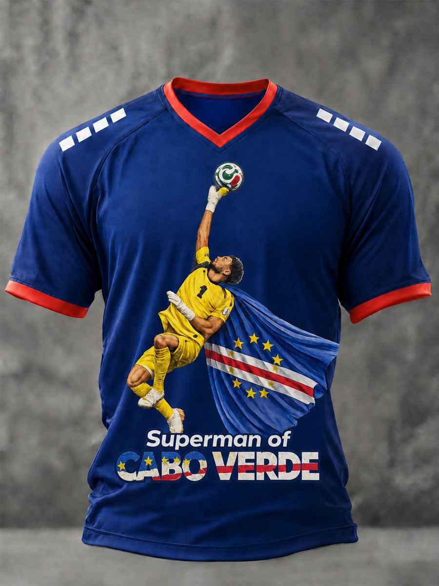 Men's Superman Gift For Football Fans Print Casual V-Neck Tee