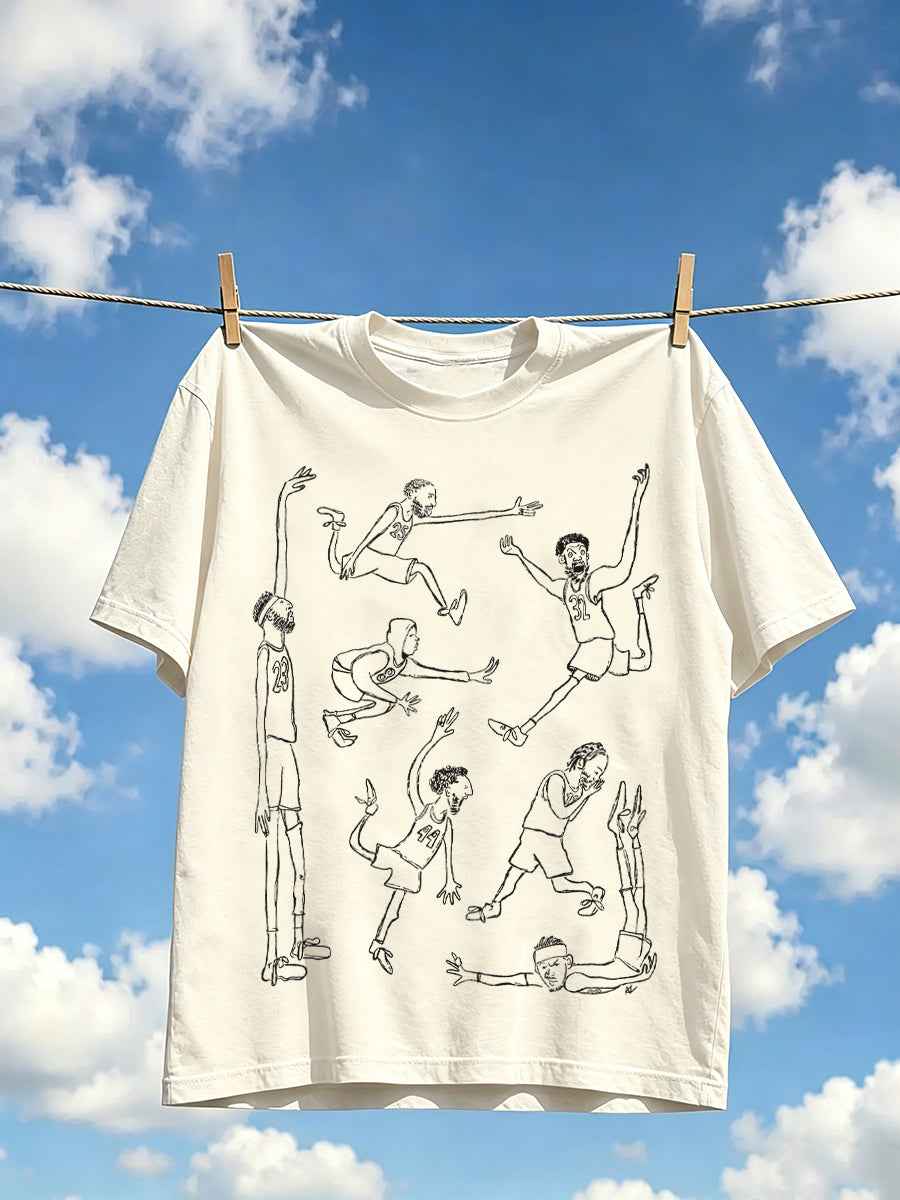 Men's Funny Basketball Print Retro T-shirt