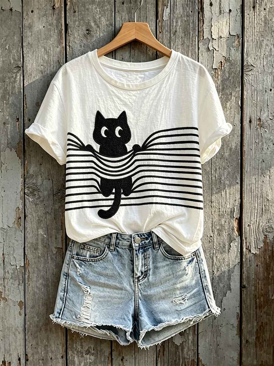 Women's Cute Cat Art Print Short-sleeved T-shirt
