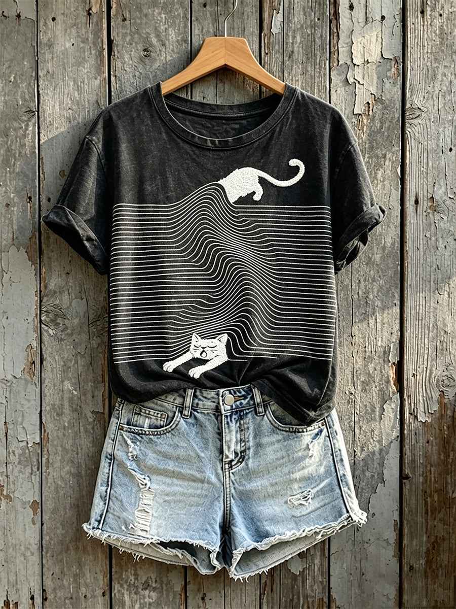 Women's Lovely Cat Art Print Short-sleeved T-shirt